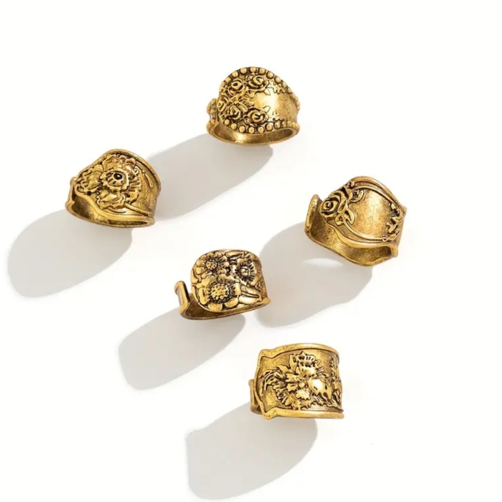 5 Pcs Old Spoon Rings - Picture 3 of 7
